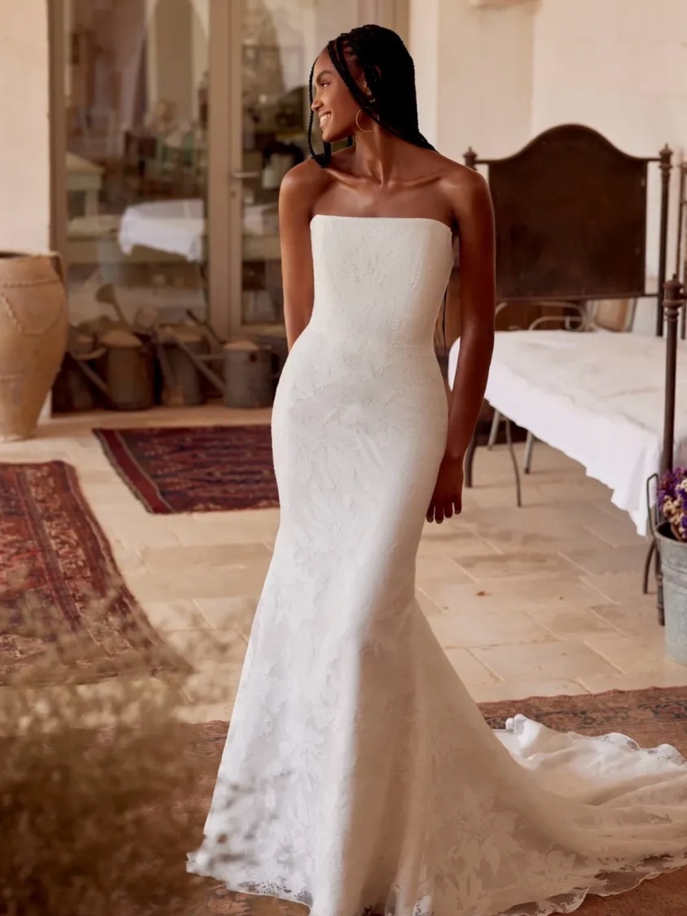 Strapless White Lace Mermaid Wedding Dress